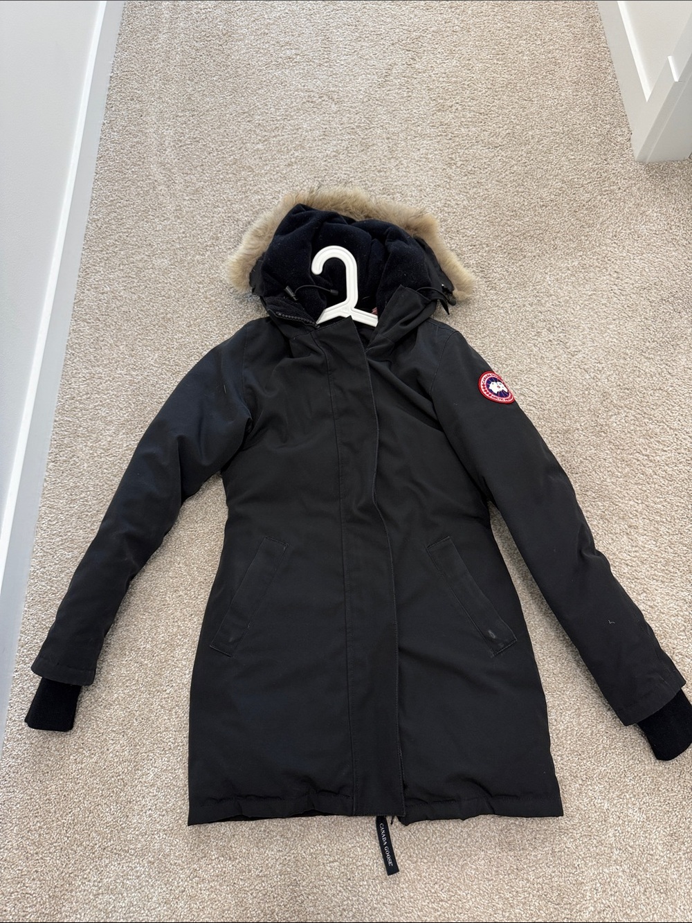 CANADA GOOSE Black Women's Long Parka with Fur-Trim Hood